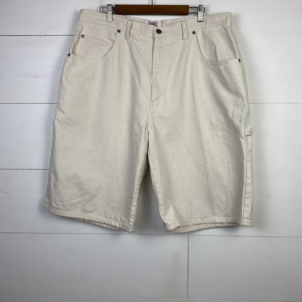 VTG IOU Shorts Men 40 Cream Denim Carpenter Loose Baggy Hip Hop Skater Beachy